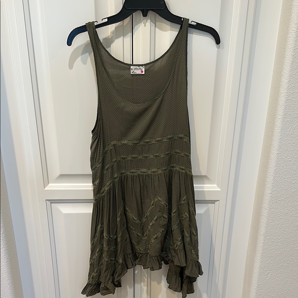 Free People Tan Asymmetrical Ruffled Tank Top